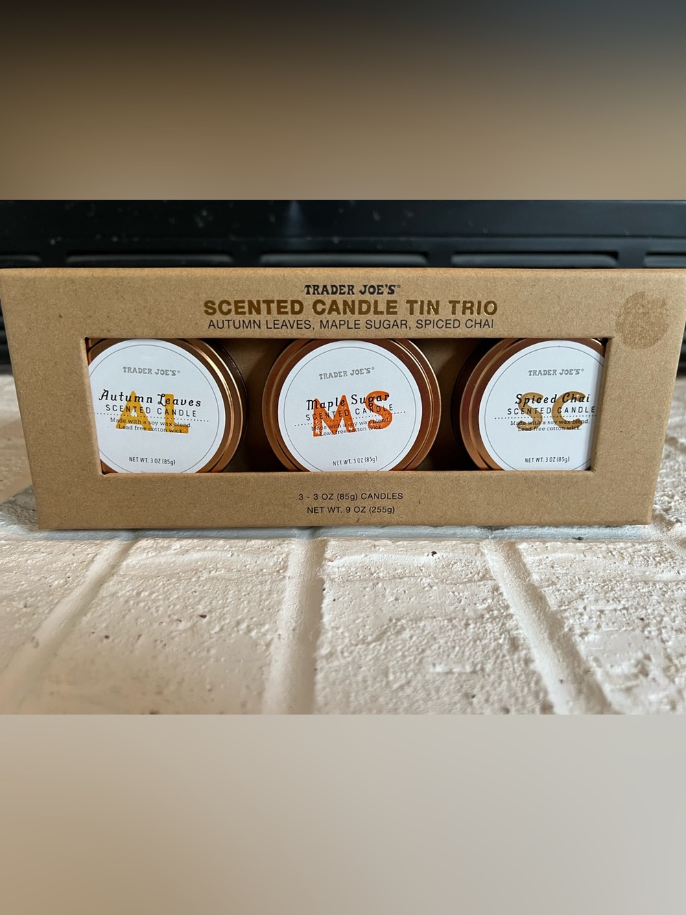 Trader Joe's Scented Candle Tin Trio - Autumn Leaves, Maple Sugar, Spiced Chai